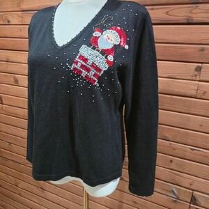 Vintage Womens Size Medium Glam Santa Sweater Novelty